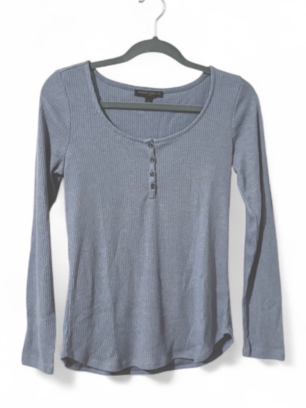 Banana Republic Small Blue Gray Ribbed Henley Long Sleeve Top EUC